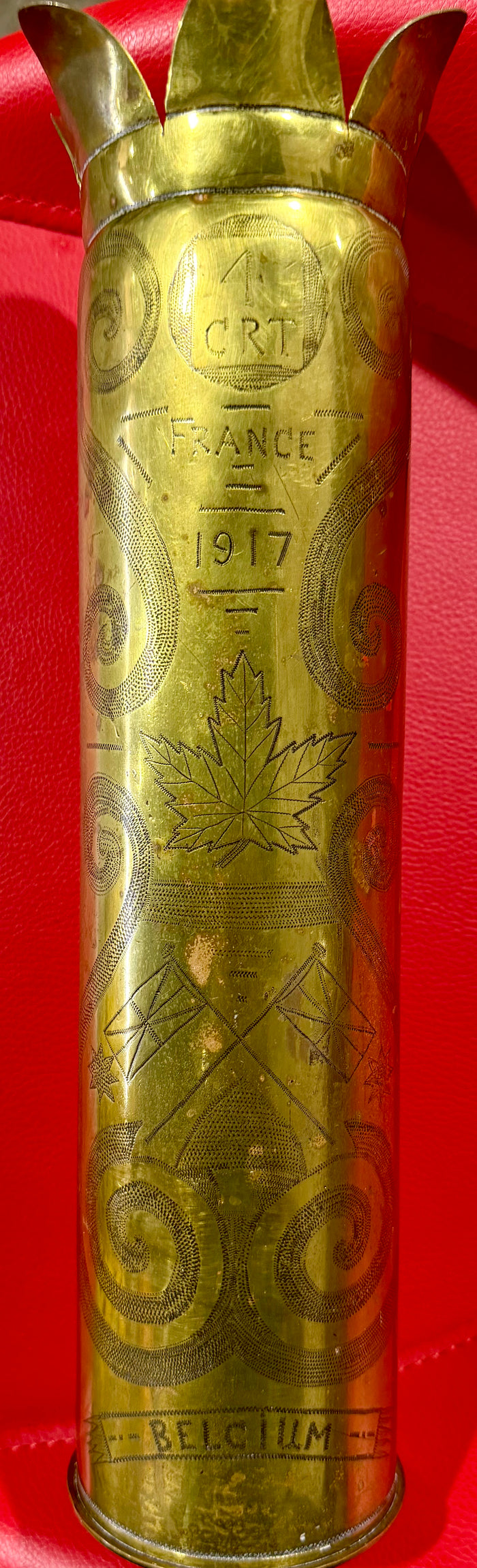Rare WWI Trench Art Brass Shell Casing – 4th Canadian Railway Troops (1917)