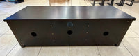 Sturdy Espresso Media Console with Glass Cabinet Doors and Center Drawer