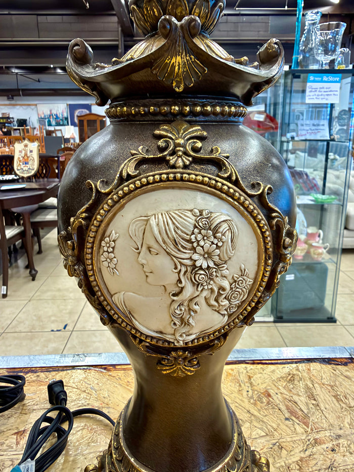 Neoclassical Revival Style Figural Cameo Table Lamp Pair