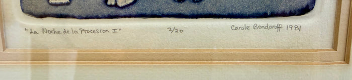 Carole Bondaroff Signed Original Etching – "La Noche de la Procesion I" – Hand-Embroidered Print