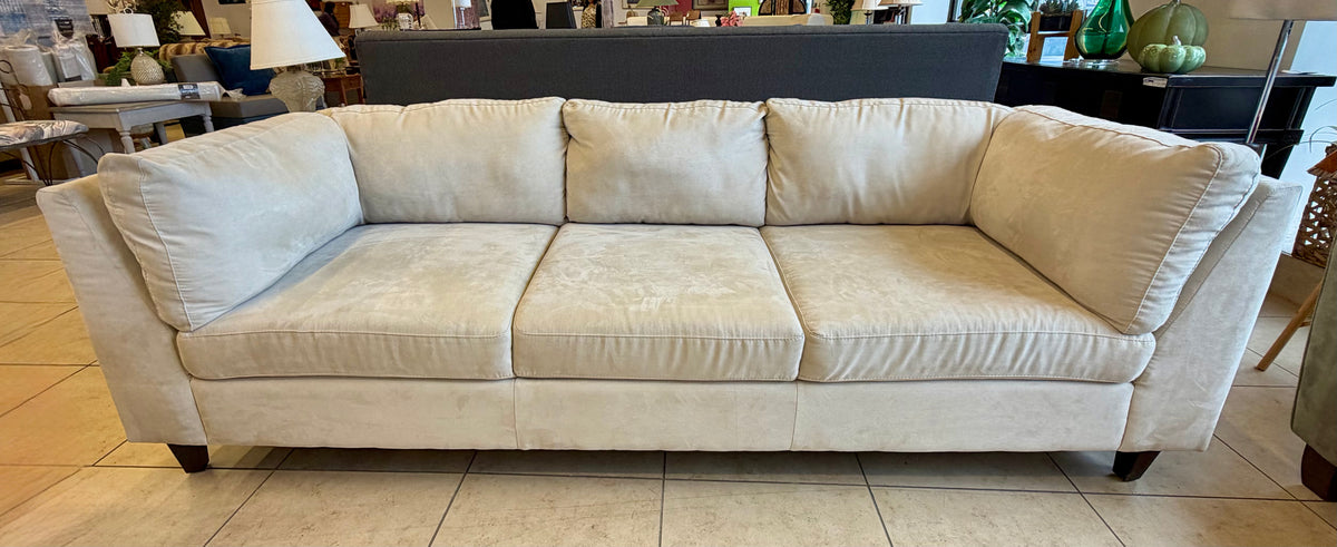Modern Cream Faux Suede 3-Cushion Sofa