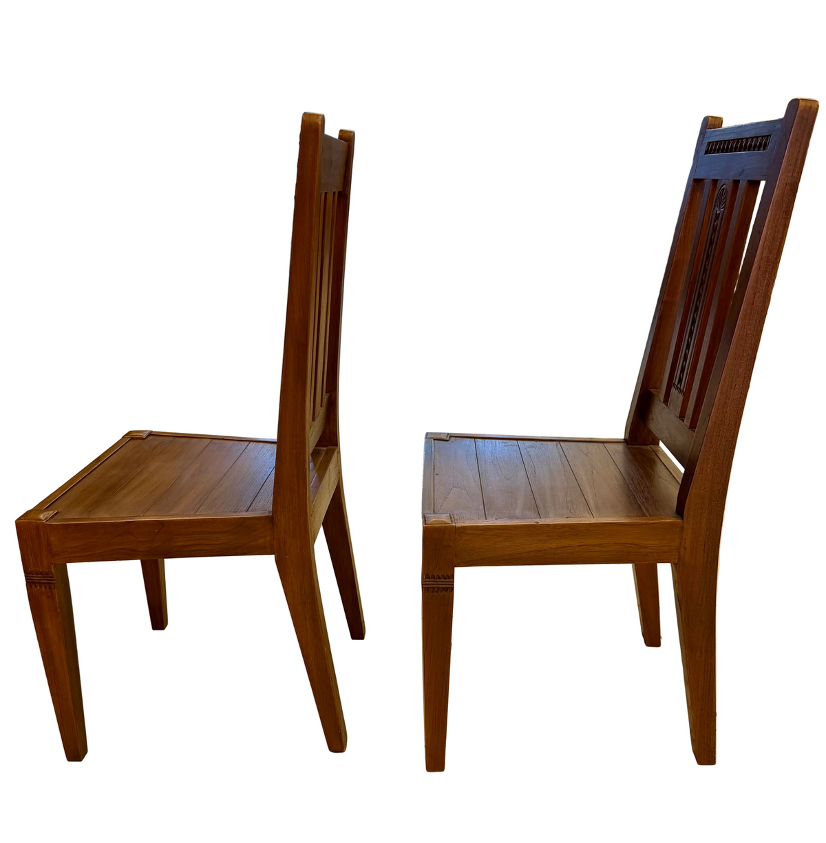 Pair of Artisanal Solid Wood Dining Chairs