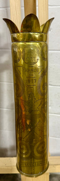 Rare WWI Trench Art Brass Shell Casing – 4th Canadian Railway Troops (1917)
