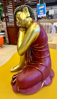 Stunning 26” Large Resting Buddha Statue – Gold & Crimson Zen Decor