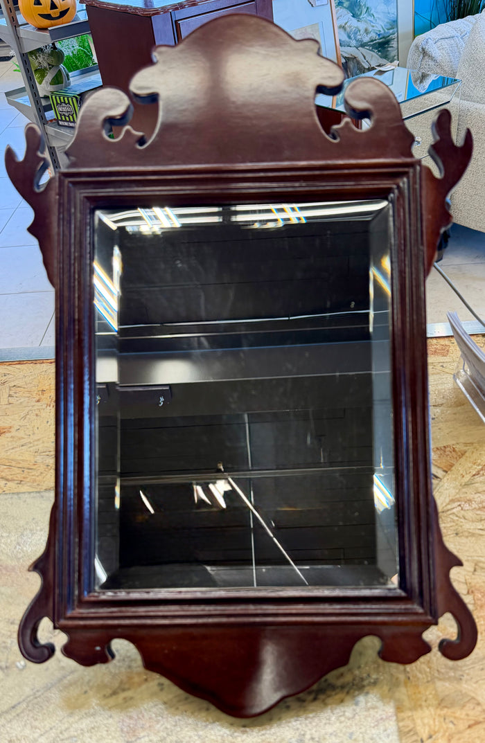 Vintage Classic Chippendale Style Mahogany Beveled Wall Mirror by The Bombay Company