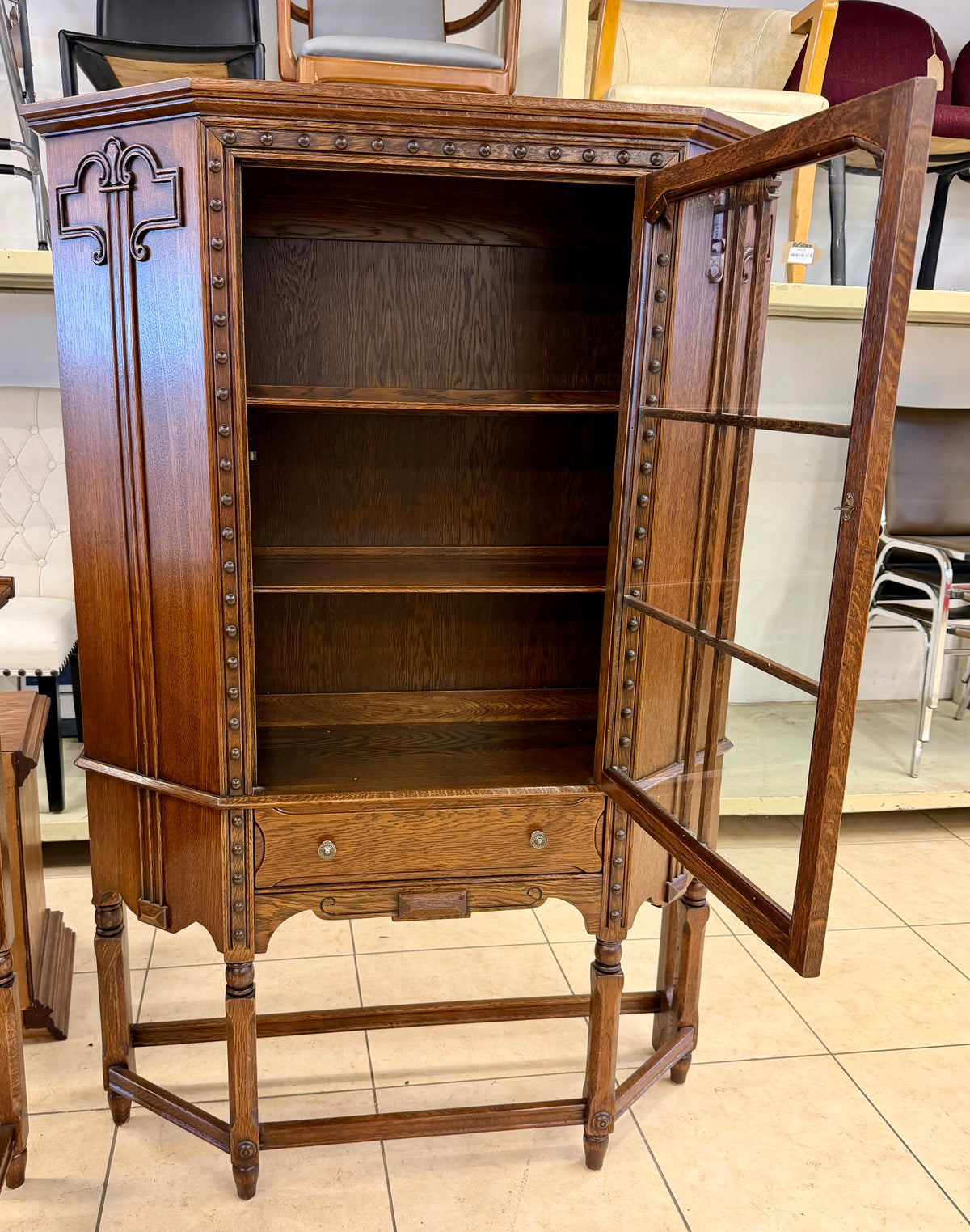Exquisite Vintage Strathroy Furniture Company Jacobean Revival Display Cabinet
