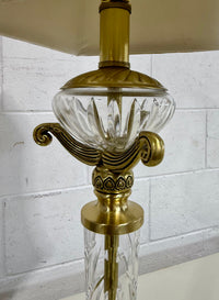 Vintage Cut Crystal and Brass Accent Table Lamp with Textured Fabric Shade