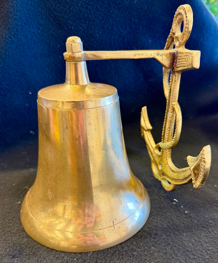 Vintage Solid Brass Nautical Ship's Bell with Anchor Wall Bracket