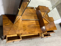 Retro Glam - Mid-Century Modern Vanity with Tri-Fold Mirror