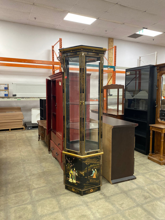 Chinese Lacquer Wood Hexagonal Curio Cabinet
