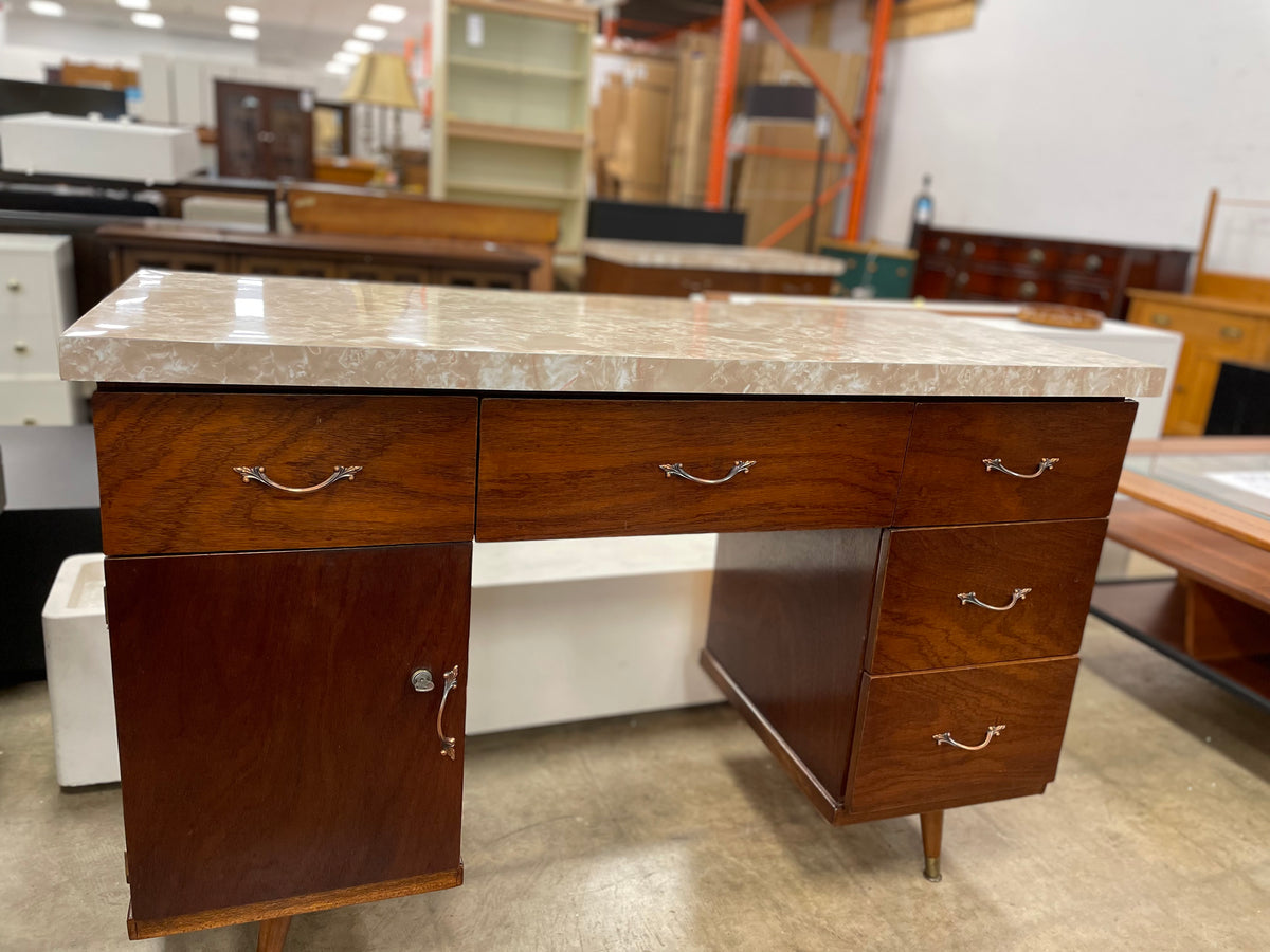 Wooden Desk With Faux Marble Top