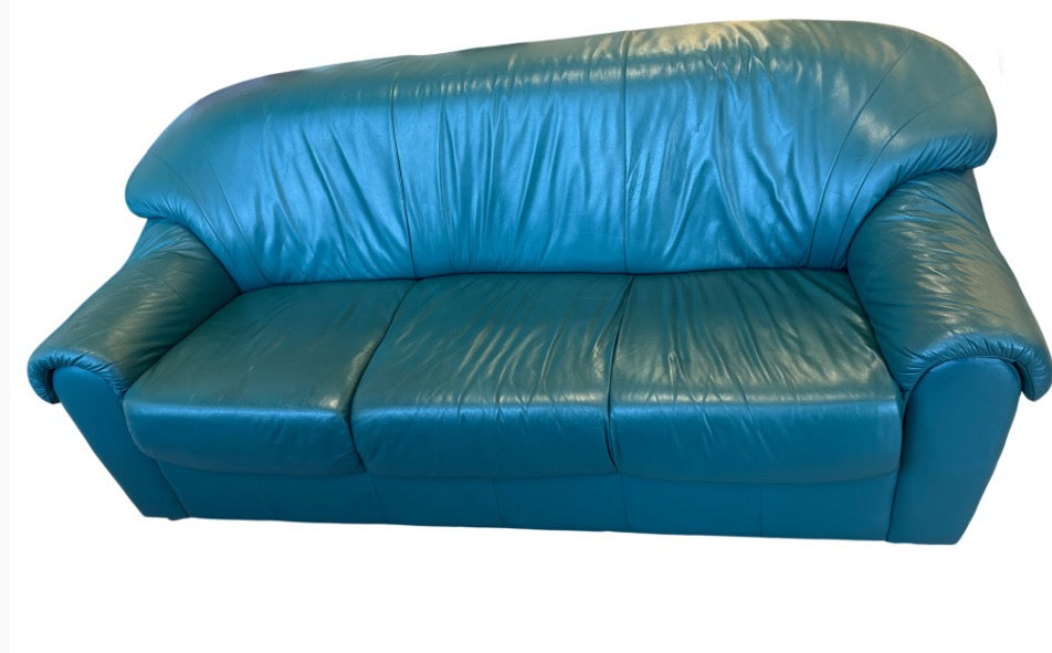 3-Seater Green Leather Sofa