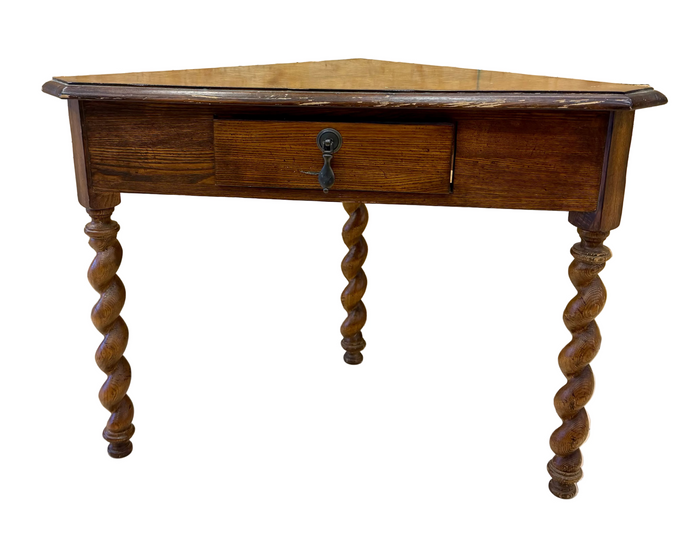 Vintage Hekman Burl Wood Corner Table – Barley Twist Legs – Mid-Century Traditional