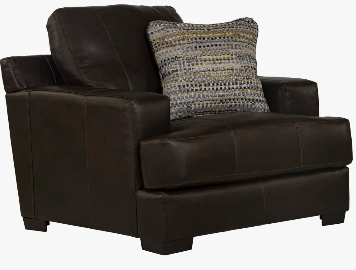 Dark Brown Italian Leather Chair with Decorative Cushion