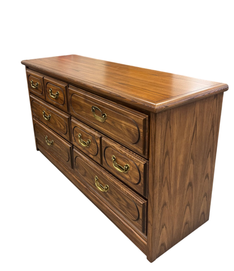 Honey Oak Wooden Dresser with Multiple Drawers