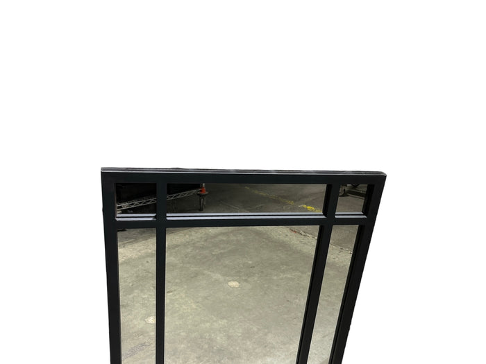 Black Geometric Grid Framed Wall Mirror