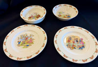 Vintage Royal Doulton Bunnykins 4-Piece Child’s Tableware Set — Iconic English Fine Bone China Featuring Whimsical Rabbit Illustrations by Sister Mary Barbara Hayward