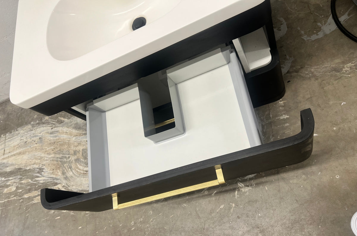 Modern Black Vanity with White Sink