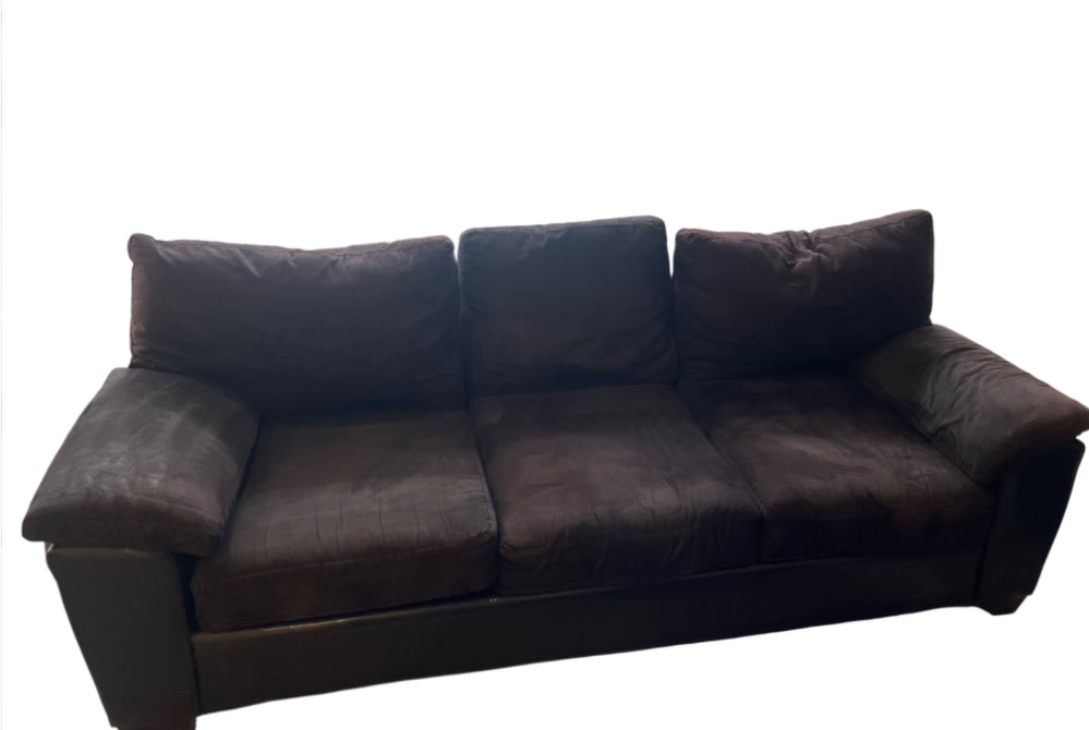 3-Seater Brown Faux-Suede with Leather Base Sofa