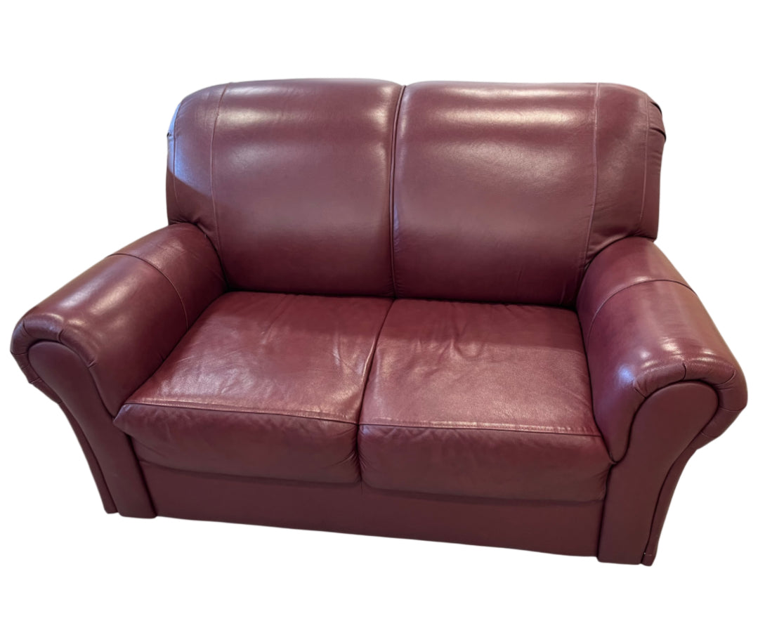 Deep Burgundy Leather Loveseat