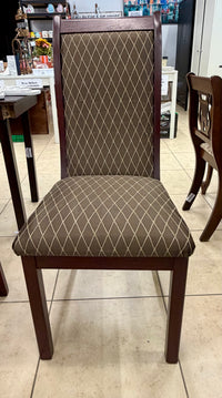 Traditional Mahogany Dining Suite with Diamond-Pattern Upholstered Chairs (AS IS)