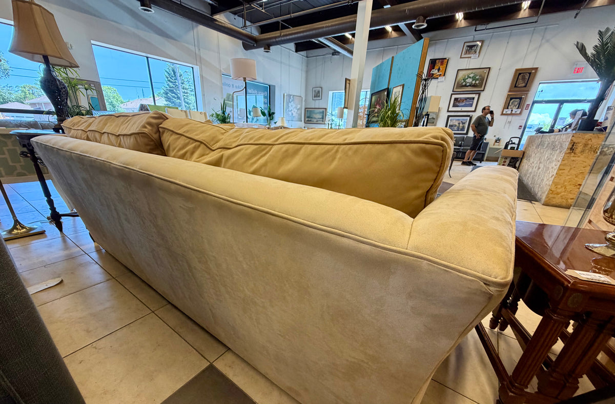 Inviting and Cozy Neutral Faux Swede Living Room Sofa