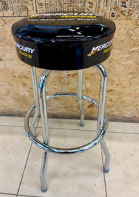 Official Mercury Racing "The Race Never Stops!" Chrome & Vinyl Bar Stool
