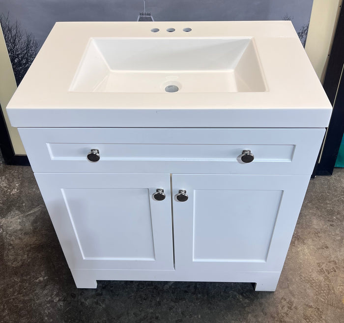 White Bathroom Vanity With Marble Countertop