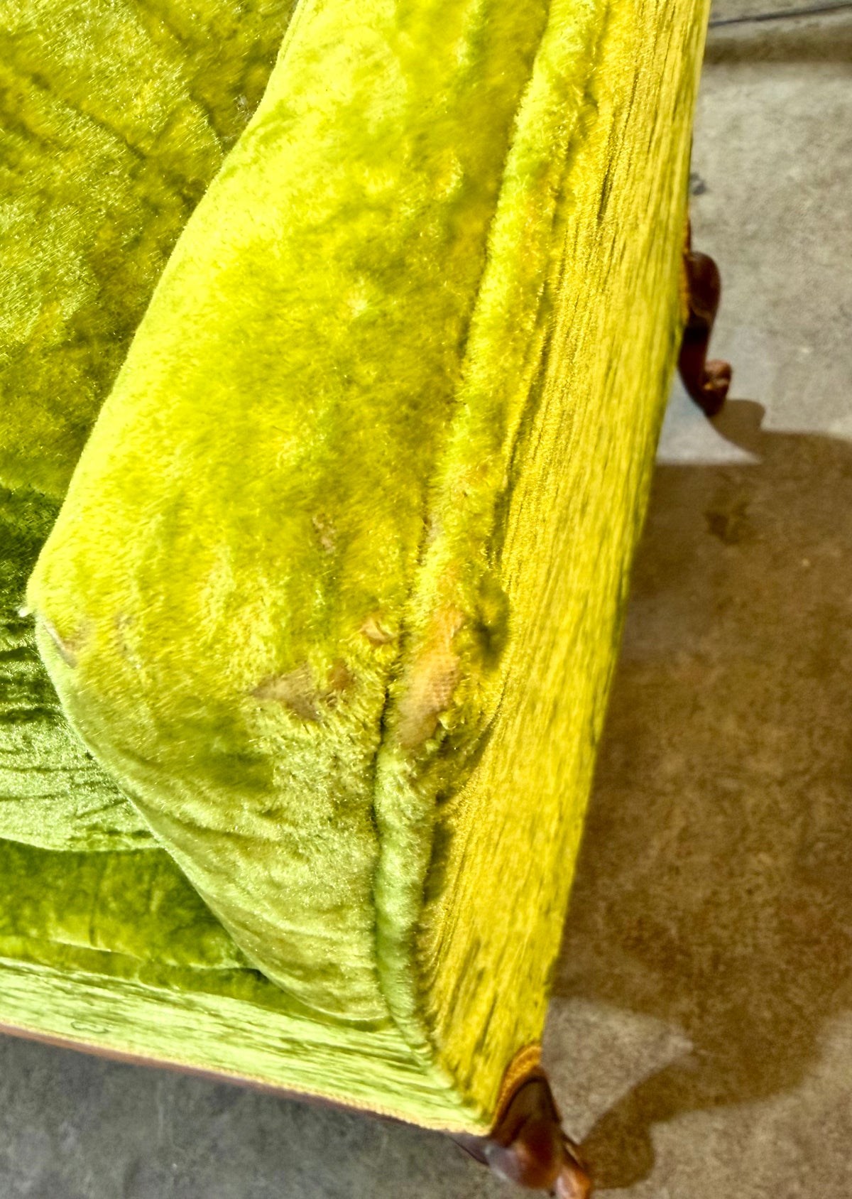 Mid-Century Hollywood Regency Chartreuse  Green Velvet Sofa