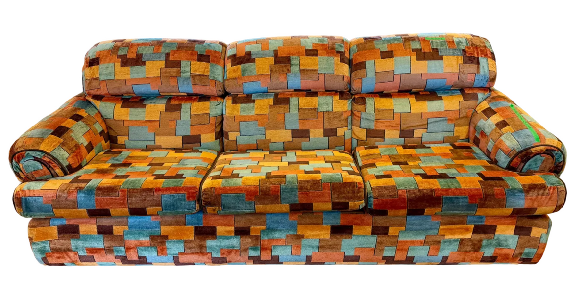 Vibrant Geometric Pattern Mid-Century Modern Sofa