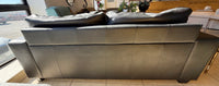 Sleek Contemporary Black Vinyl Three-Seater Sofa with Block Track Arms