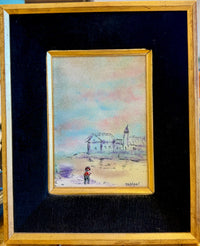 Vintage Artist-Signed Enamel Oil Miniature Landscape "River's Edge" by Raffael