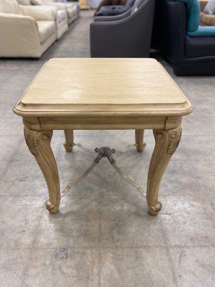 Beige Ornate Side Table with Cabriole Legs