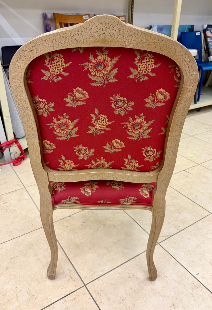 Vintage French Provincial Armchair – Red & Gold Brocade – Louis XV Style
