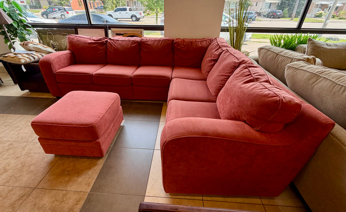 Cozy Coral Sectional, Ottoman, and Chair Set