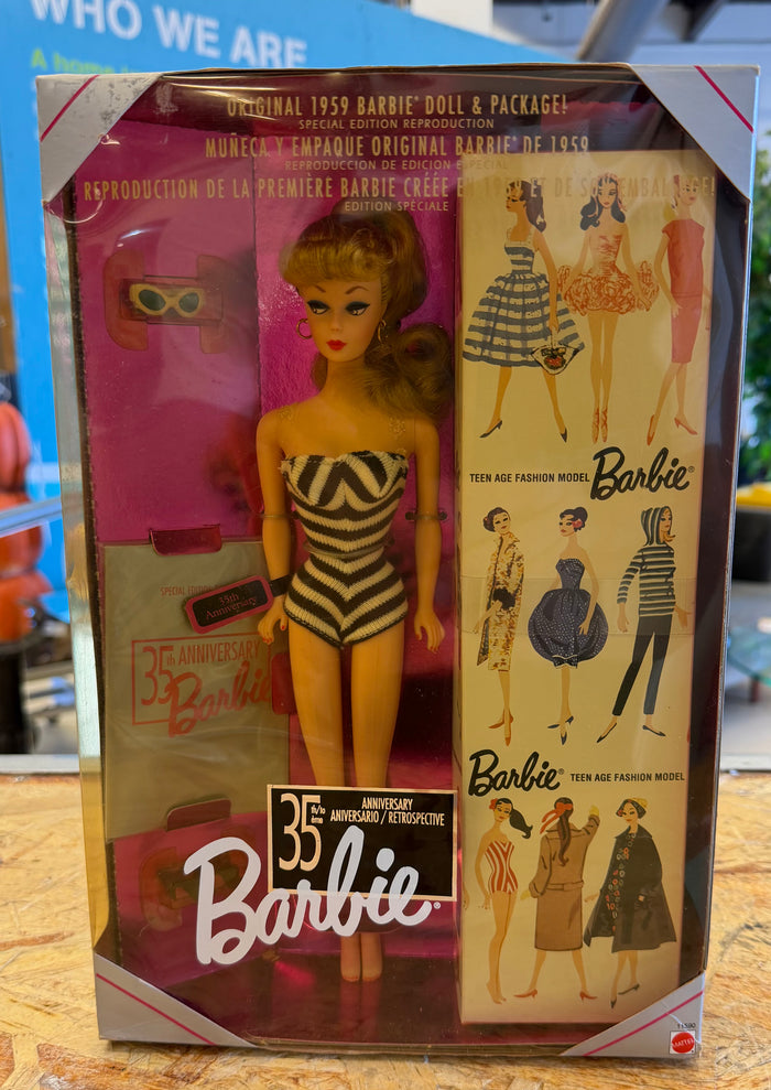 Vintage Mattel 35th Anniversary Barbie Doll #11590 – 1959 Reproduction Ponytail Barbie, Collector Edition in Original Box