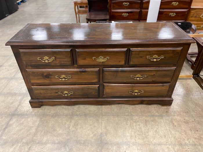 Solid Wood Rustic Seven Drawer Dresser with Matching Folding Mirror
