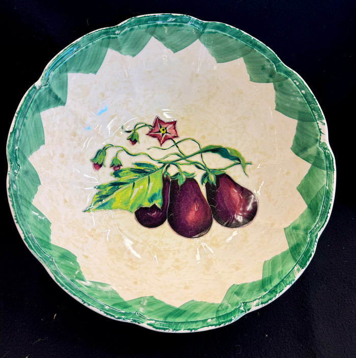 Vintage Hand-Painted Italian Ceramic Eggplant Serving Bowl