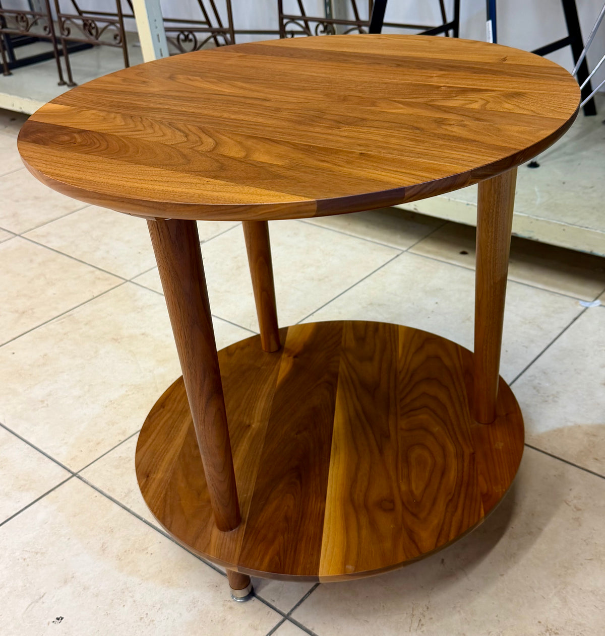 Mid-Century Solid Walnut Kidney Stafford Coffee Table and Matching Round End Table Set
