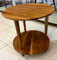 Mid-Century Solid Walnut Kidney Stafford Coffee Table and Matching Round End Table Set