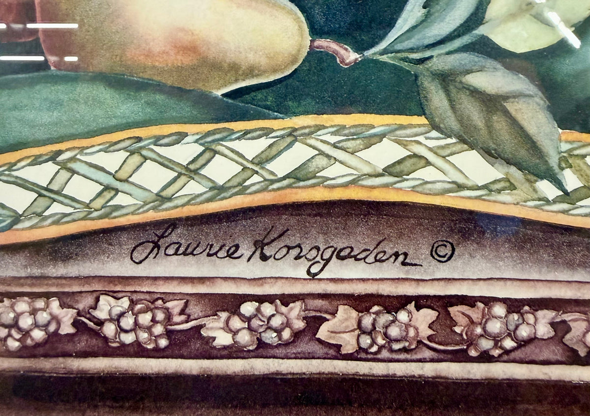 Ornate Framed Still Life by Laurie Korogoden – Fruit & Urn Decor