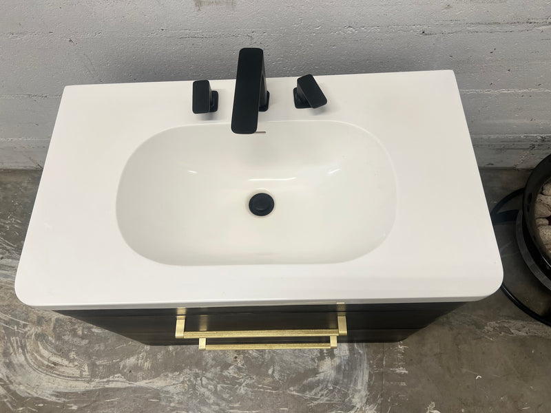 Modern Black Vanity with White Sink