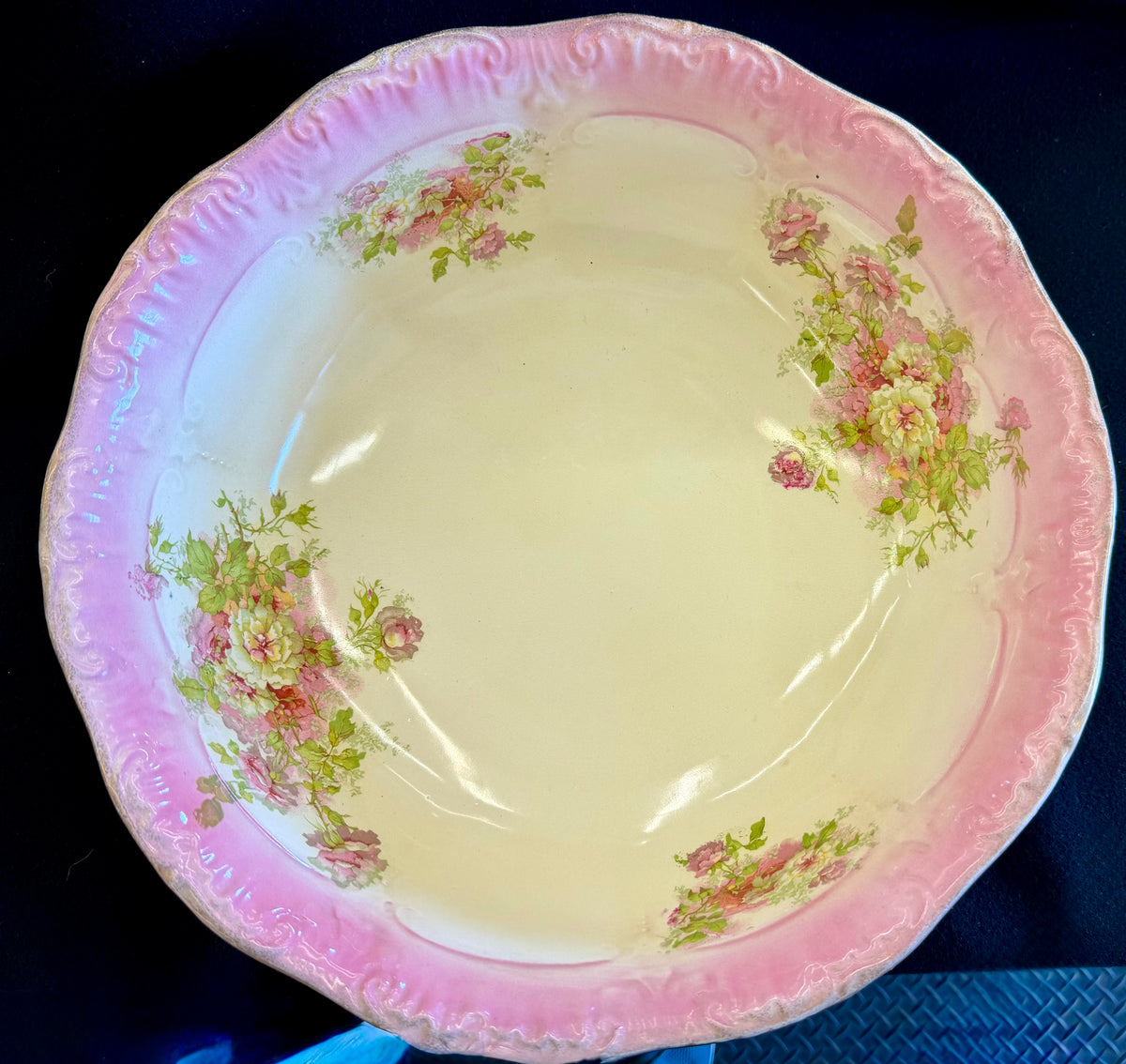 Antique Floral & Pink Porcelain Wash Bowl