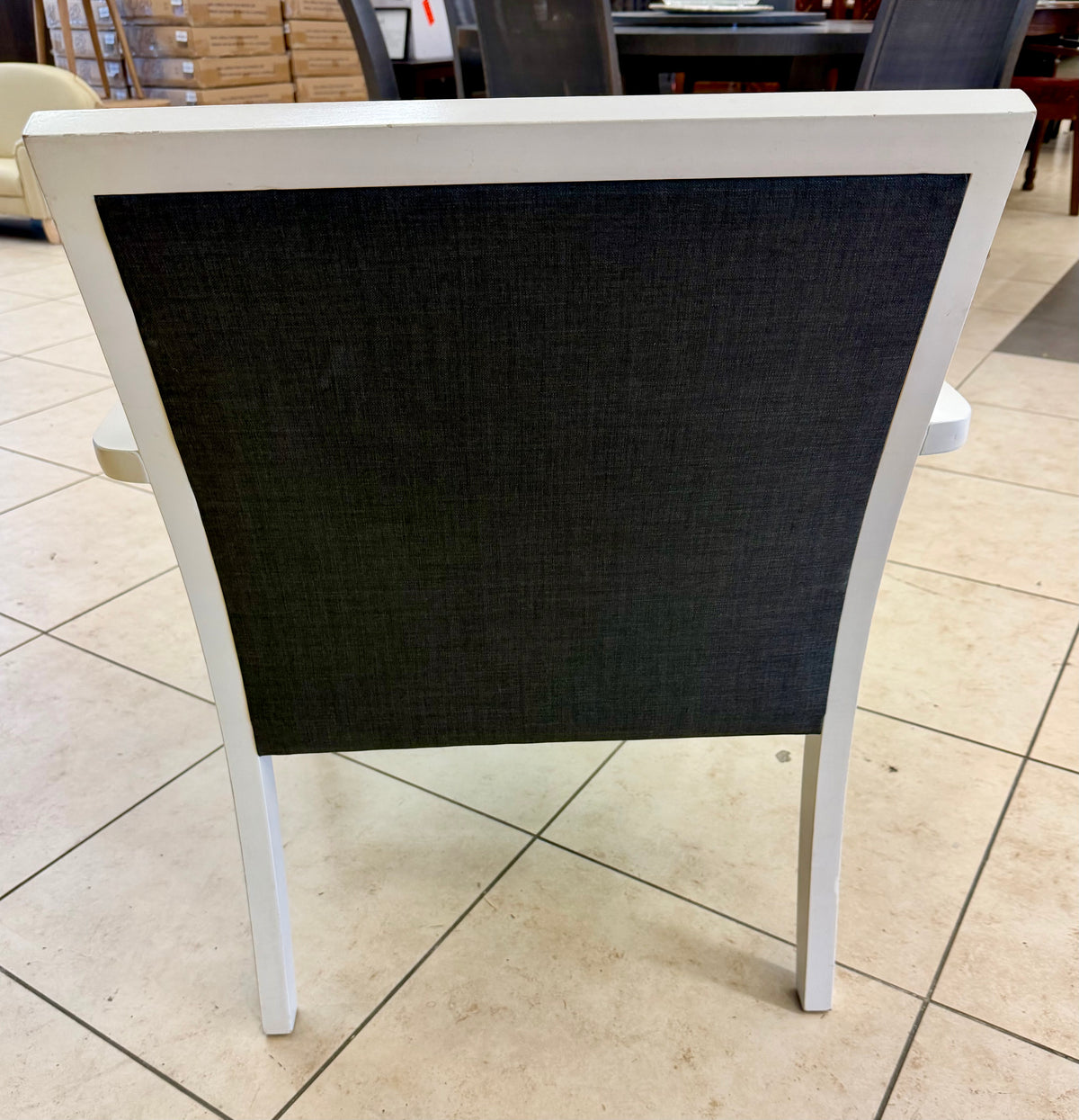 Pair of Mid-Century Inspired Off-White Frame Armchair with Charcoal Grey Tufted Upholstery