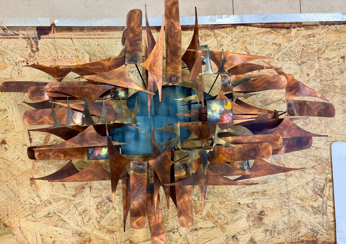 Mid-Century Brutalist Welded Copper and Enamel Wall Sculpture
