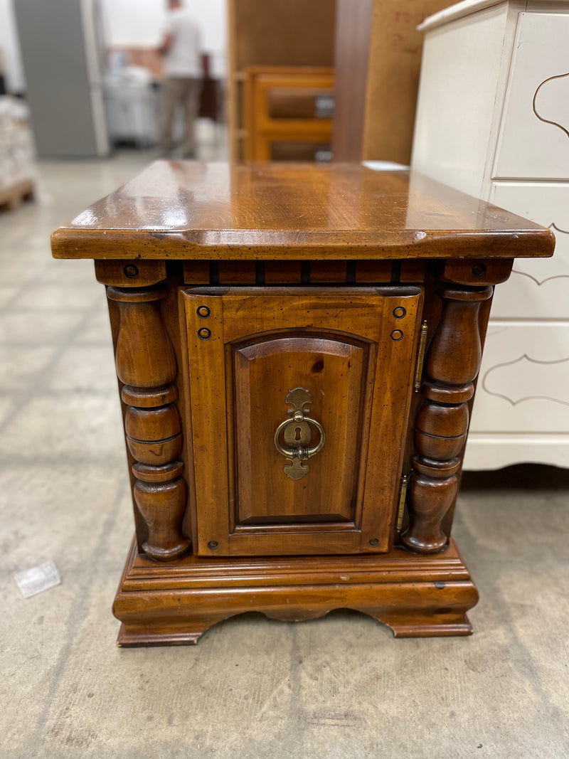 Wooden Nightstand With Brassy Gold Handles