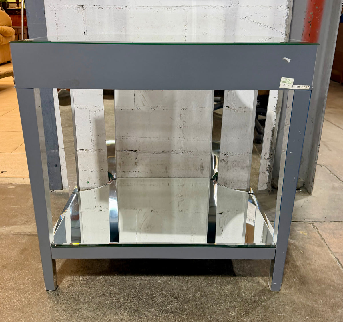 Modern Hollywood Regency Mirrored Side Table – Stepped Deco Design