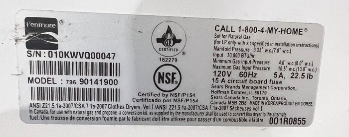 Kenmore Gas Front Load Dryer