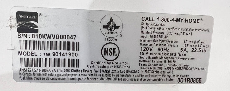 Kenmore Gas Front Load Dryer
