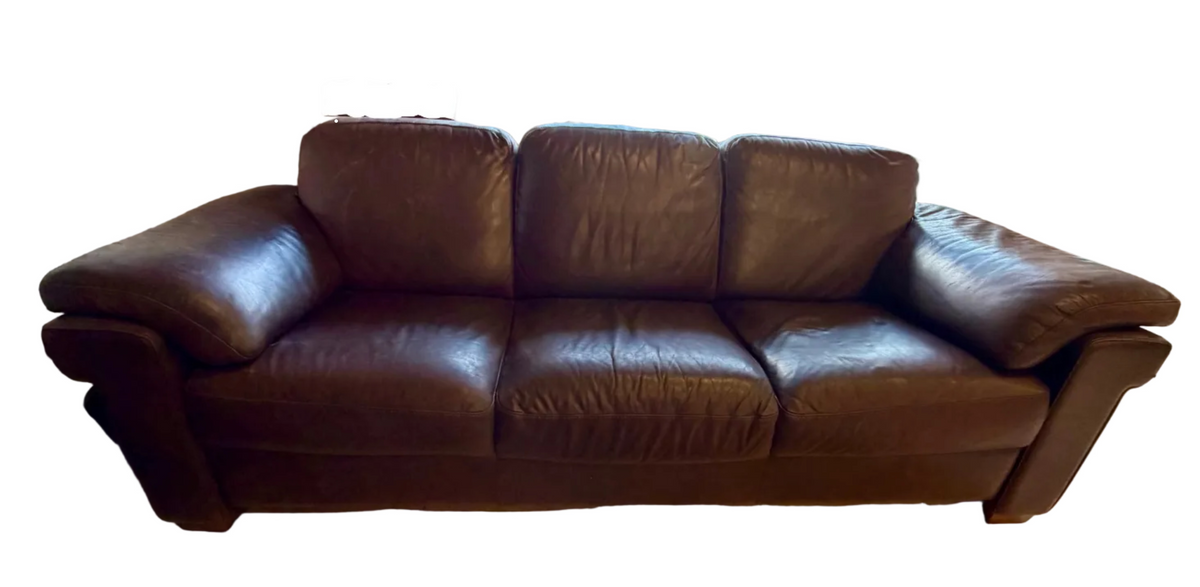 Richly Worn Espresso Leather: Classic Deep-Seated Statement Sofa